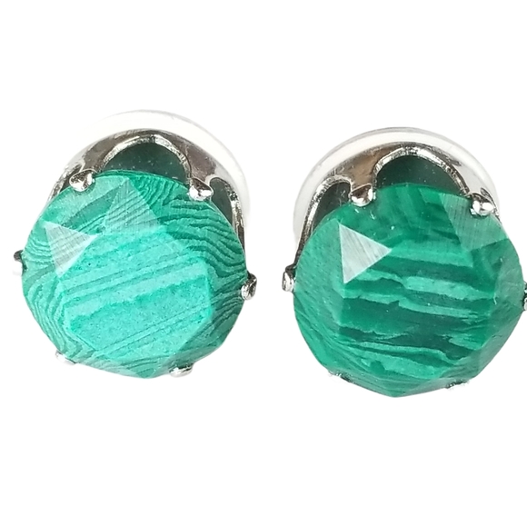 Vintage Green Silvertone Post Back Stud Earrings - Picture 12 of 13